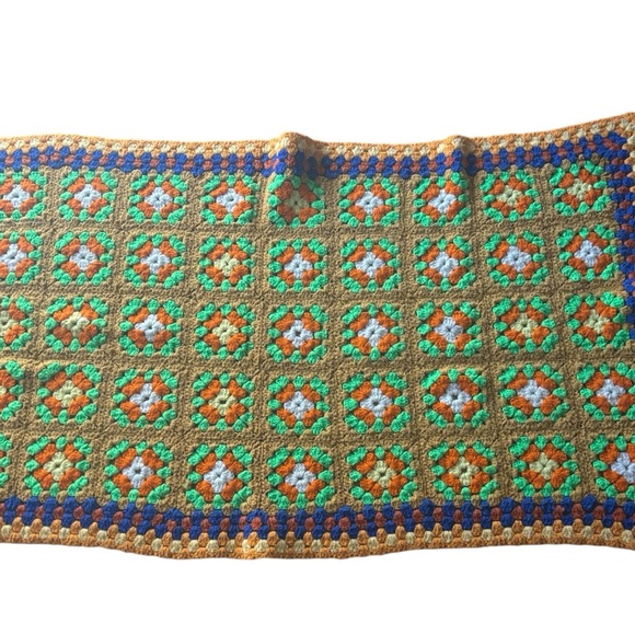 Crochet Granny Squared Throw Blanket Boho Hippie Multi Colored Handcrafted - Picture 9 of 12